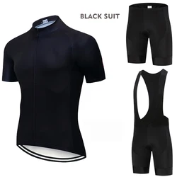 All Black Cycling Jersey Bib Short Set 2024 Mens Mountain Bicycle Clothing Short Sleeve Suit Sports MTB Bike Training Uniform