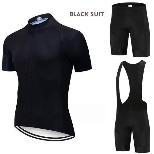Imagen 1 del producto Jersey de ciclismo totalmente negro, conjunto corto con pechera, ropa para bicicleta de montaña para hombre, traje de manga corta, uniforme de entrenamiento deportivo para bicicleta de montaña 2024