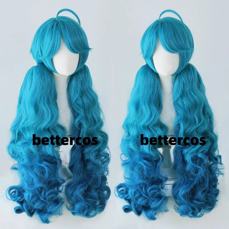 Gwen Cosplay Wig Game LOL Gwen Cos Wig Women Headwear Blue Long Wavy Hair Synthetic Hair Heat Resistant Chip Ponytail Wig