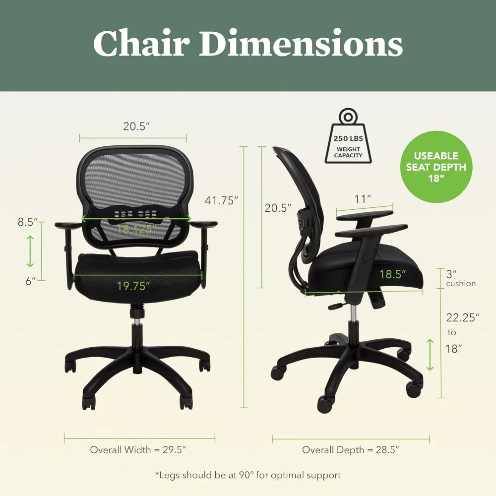 Ergonômico Onda Mesh Escritório Cadeira, Home Office Desk, Mid Back, braços ajustáveis, lombar, lombar