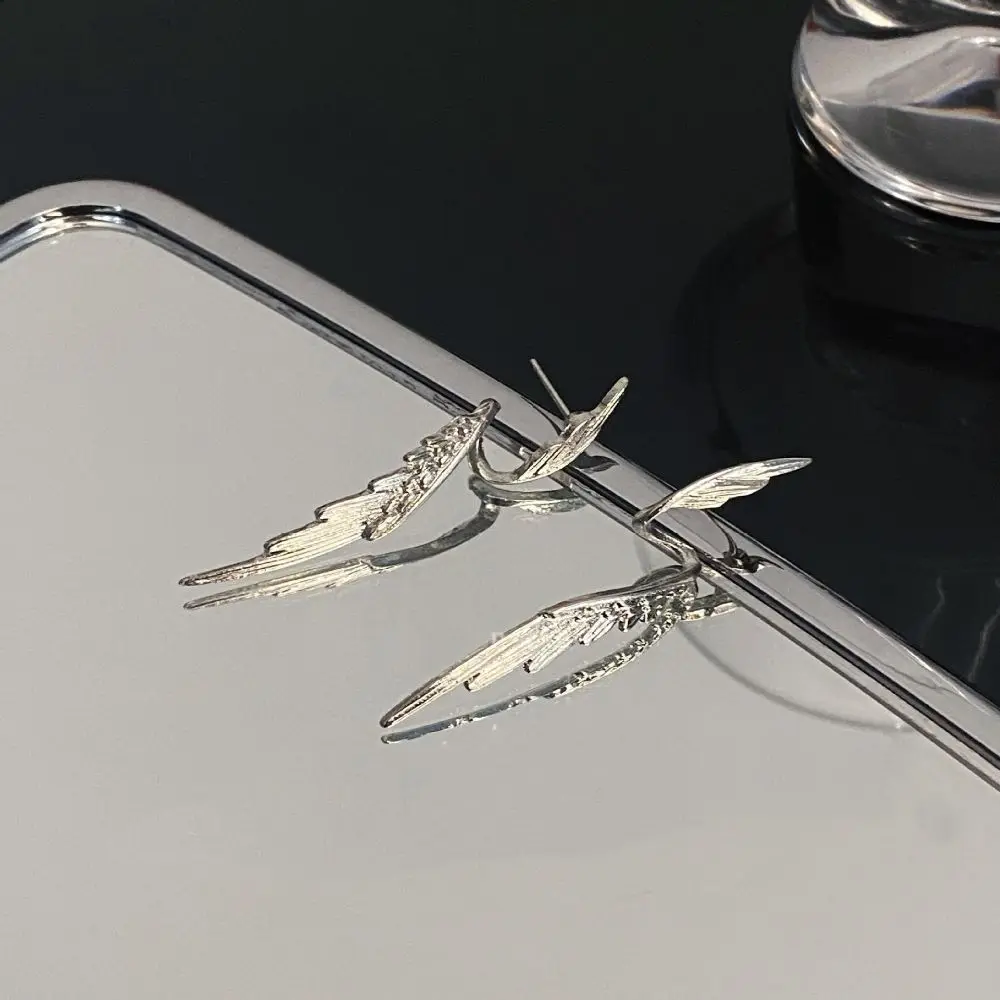 Fashion Jewelry Alloy Ear Clips Wings Shape Elegant Dangle Earrings Silver Color Korean Style Elf Ear Cuff Women