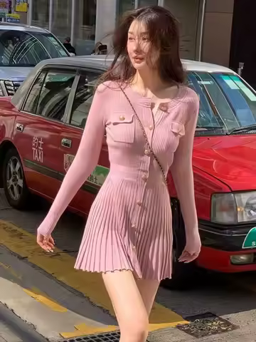 2024 Autumn Winter Knitwear Women Fashion evening Dress Long Sleeve Sweater party Dresses vestidos cortos Robes outerwears