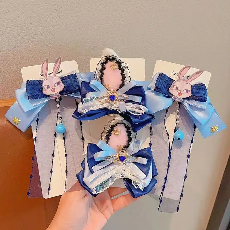 Disney Judy Hopps Nick Wilde, tarjeta de pelo dulce de alto valor facial, tocado de dibujos animados, bonito lazo de actuación para fiesta, regalo de decoración para niña