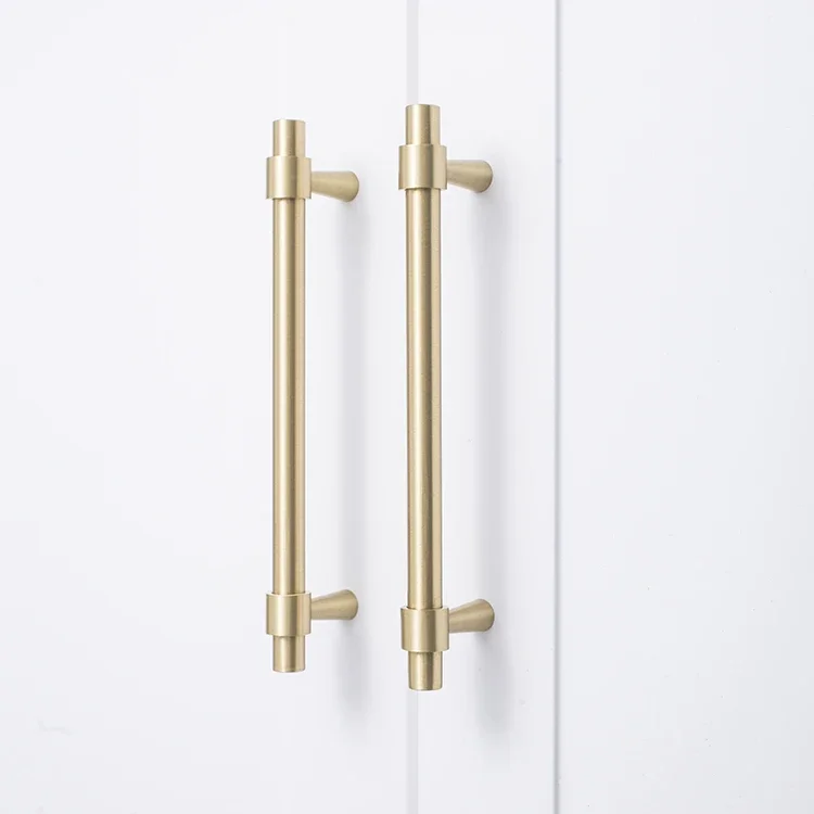 Solid Brass Furniture Handles T-bar Light Luxury Fashion Gold Wardrobe Dresser Cupboard Cabinet Drawer Pulls