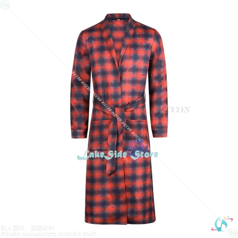 Anime Movie Battle Cosplay Bob Another Ferguson Costume Long Trench Coat Red And Black Plaid Pajamas Halloween Party Roleplay