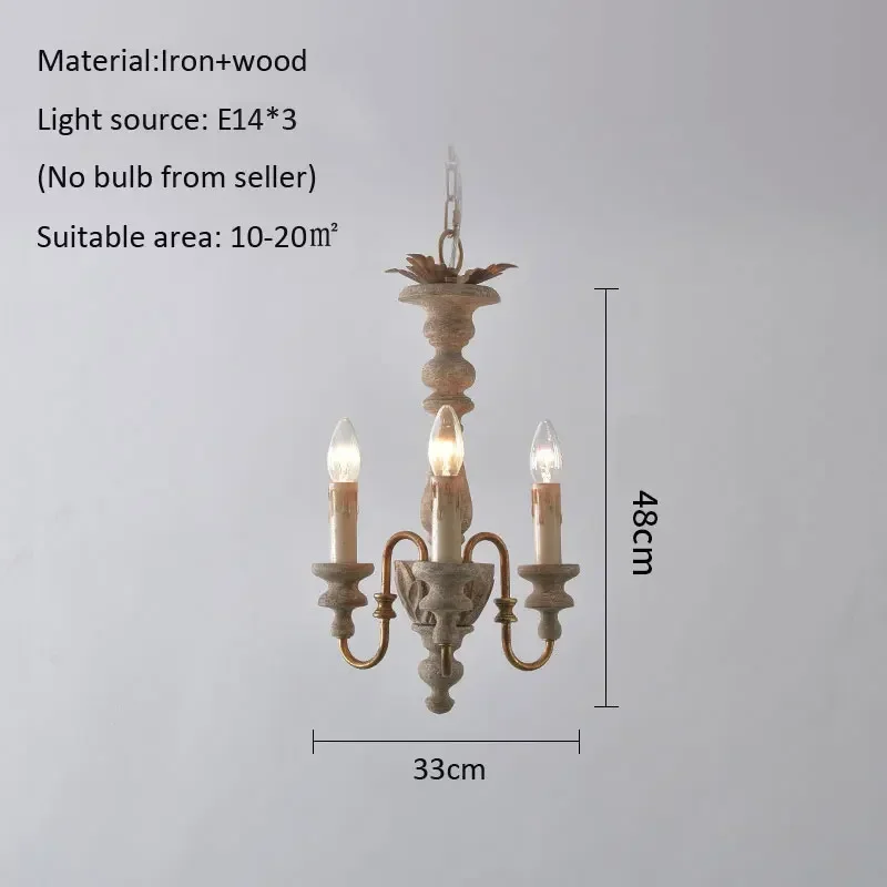 MandosBor American Style Rural French Style Chandelier Solid Wood Retro Restaurant Homestay Living Room Kitchen Nordic Pendant L