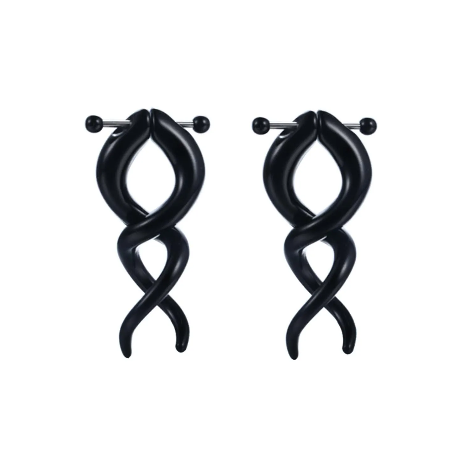 Miqiao 1 Pair White Black Acrylic Fake Cheater Stretcher Flesh Ear Earrings Punk Spiral Ear Taper Gauges Expanders