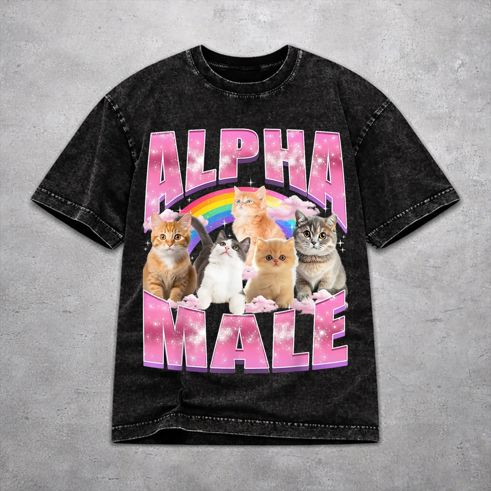 Oversize Alpha Male Cat Kitten Funny  Apparel T Shirt for Men Women  Cotton Washed Tee Shirts Clothing