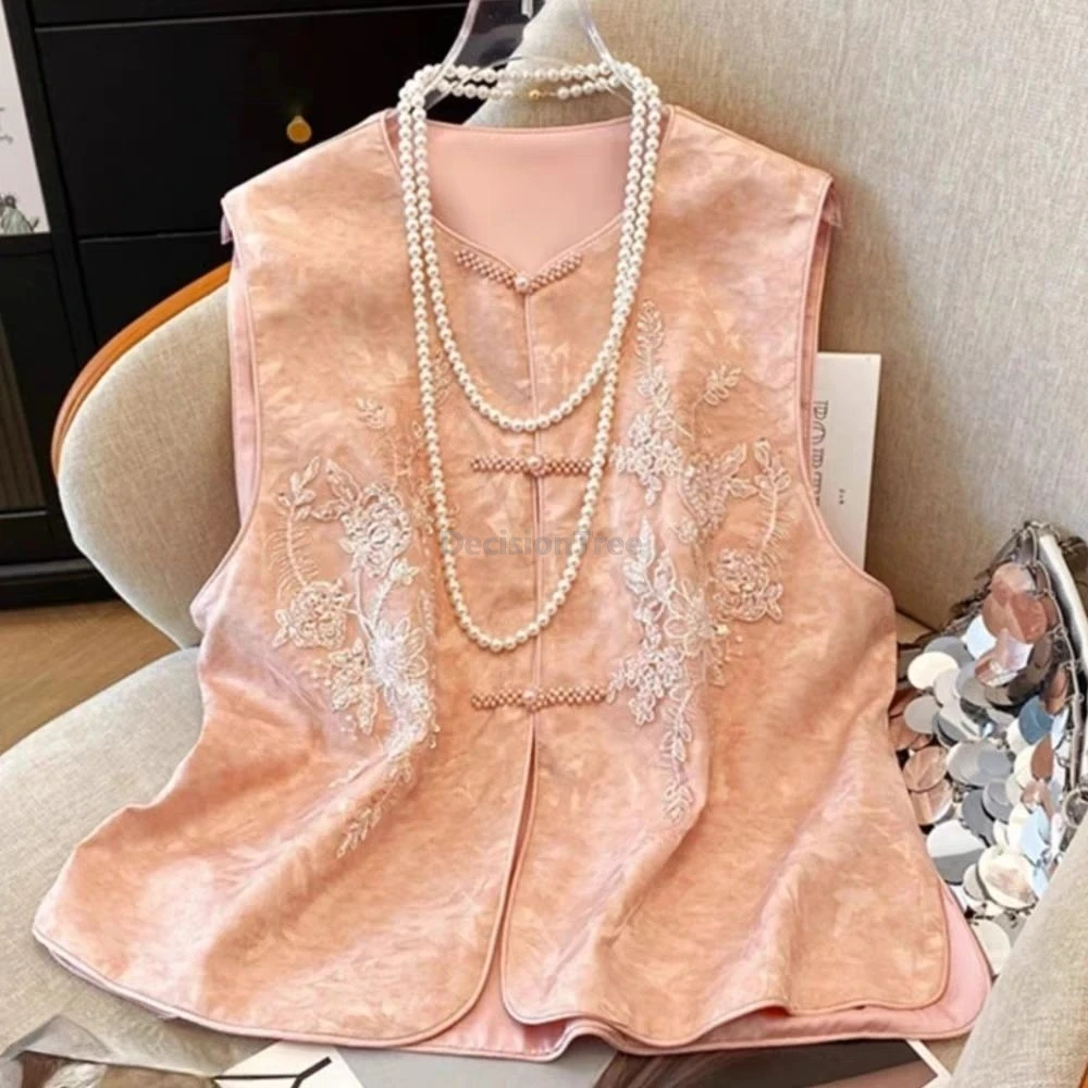 

2025 new chinese style vest exquisite pearl button embroideried singlet retro fashionable graceful versatile tang suit vest