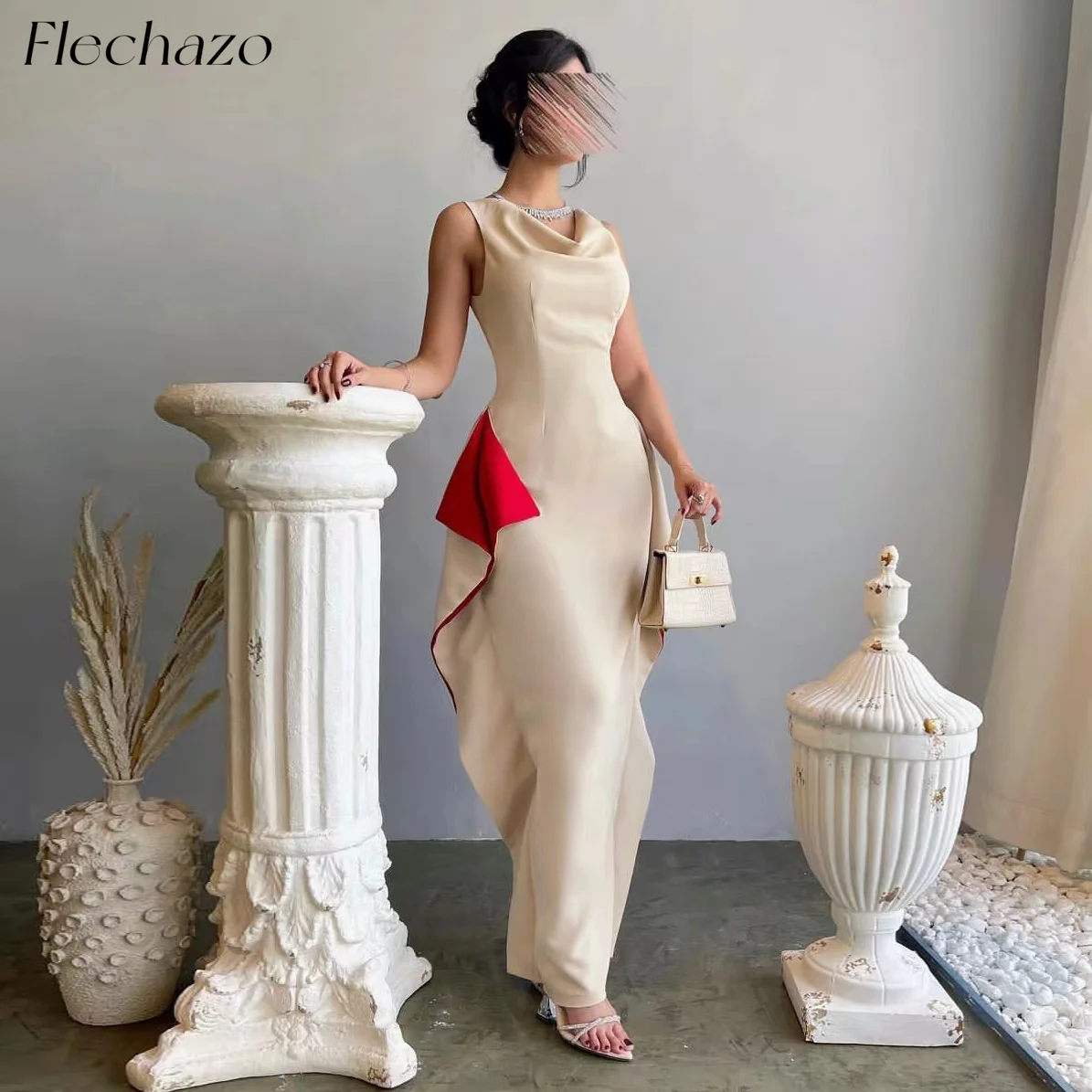 

Flechazo Apricot Evening Dresses O Neck Sleeveless Sheath Speical Elegant Summer Party Dress For Women 2024 vestidos para mujer