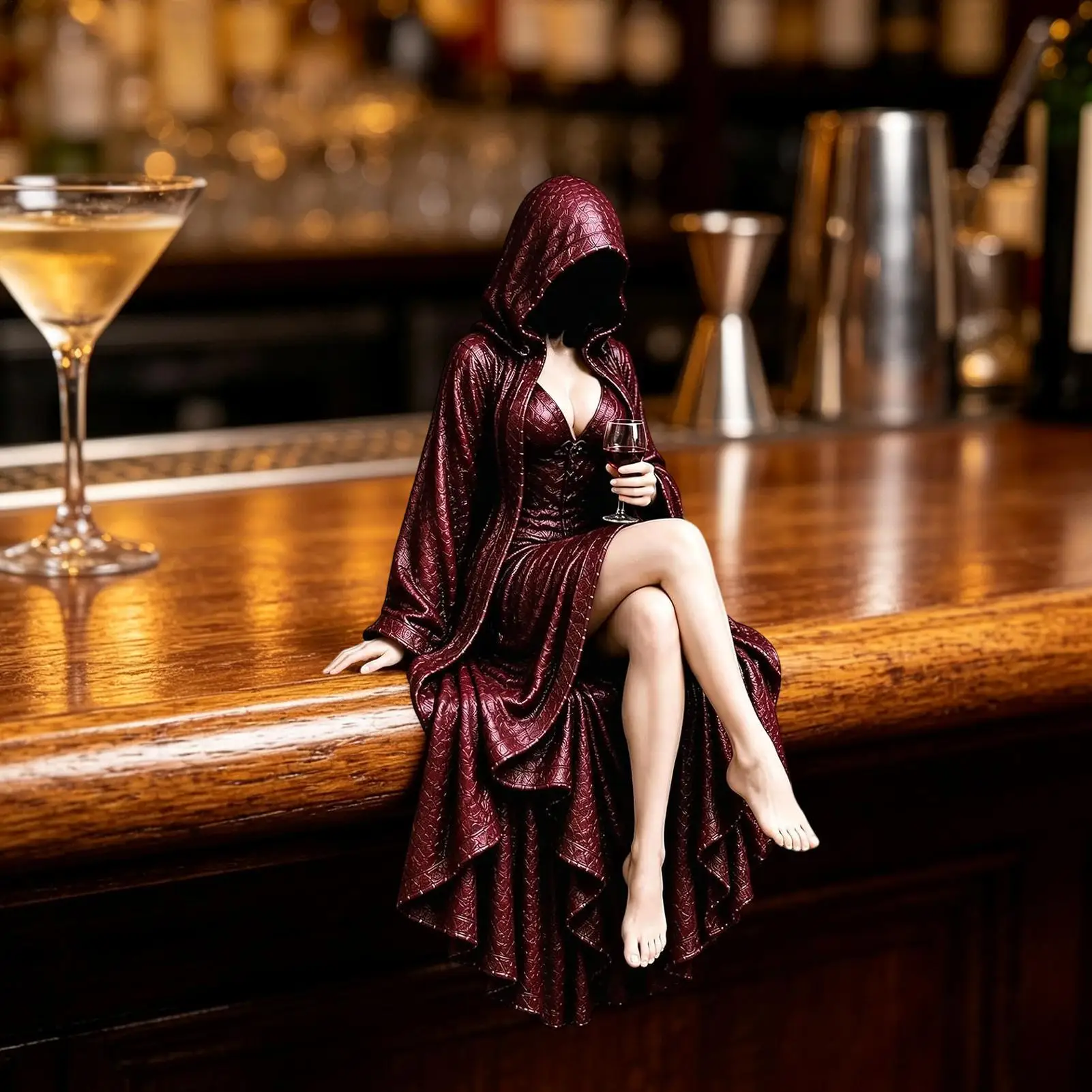 Halloween Hooded Reader Figurine Faceless Robe Lady Fantasy Figurine Hooded Book Reader Statue For Wine Cabinet Home Bar Living