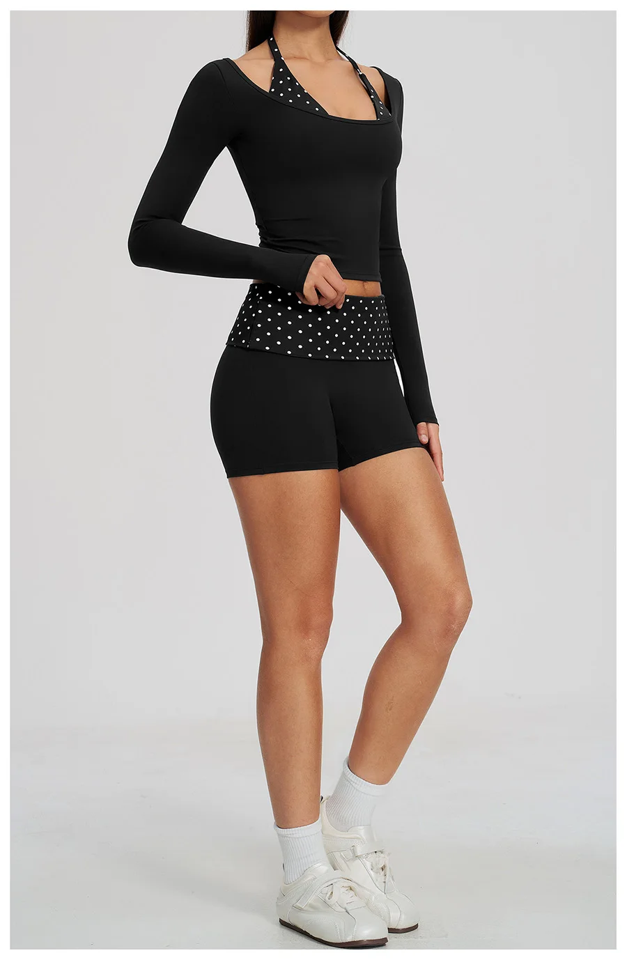2-teiliges Yoga-Set, Damen-Trainingsanzug, modisches, gestreiftes Workout-Set, Gym-Shorts, Outfit, hochtailliert, Po-Lifting, lange Ärmel, Yoga-Kleidung – Detail 17