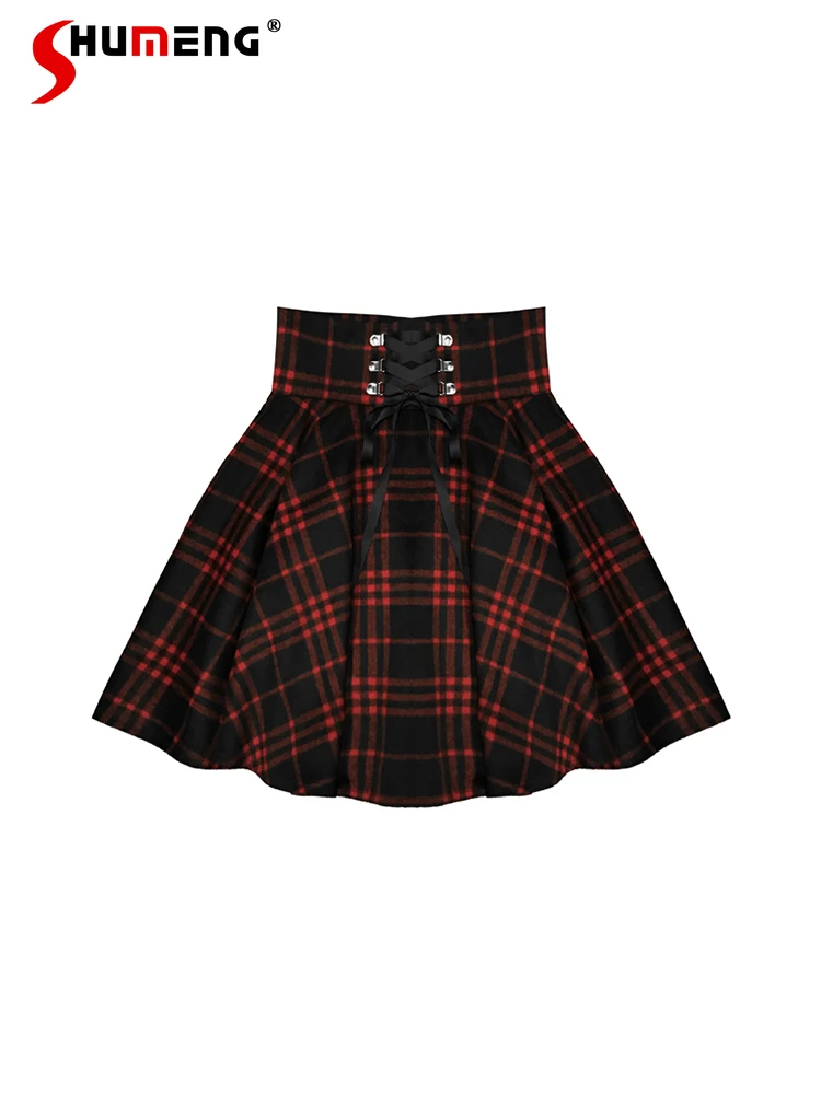 

Subculture Y2K Girl HotSweet Red Plaid Skirts Japanese Preppy Style Lace-up Bow High Waist Pleated Goth Mini Skirt Women Summer