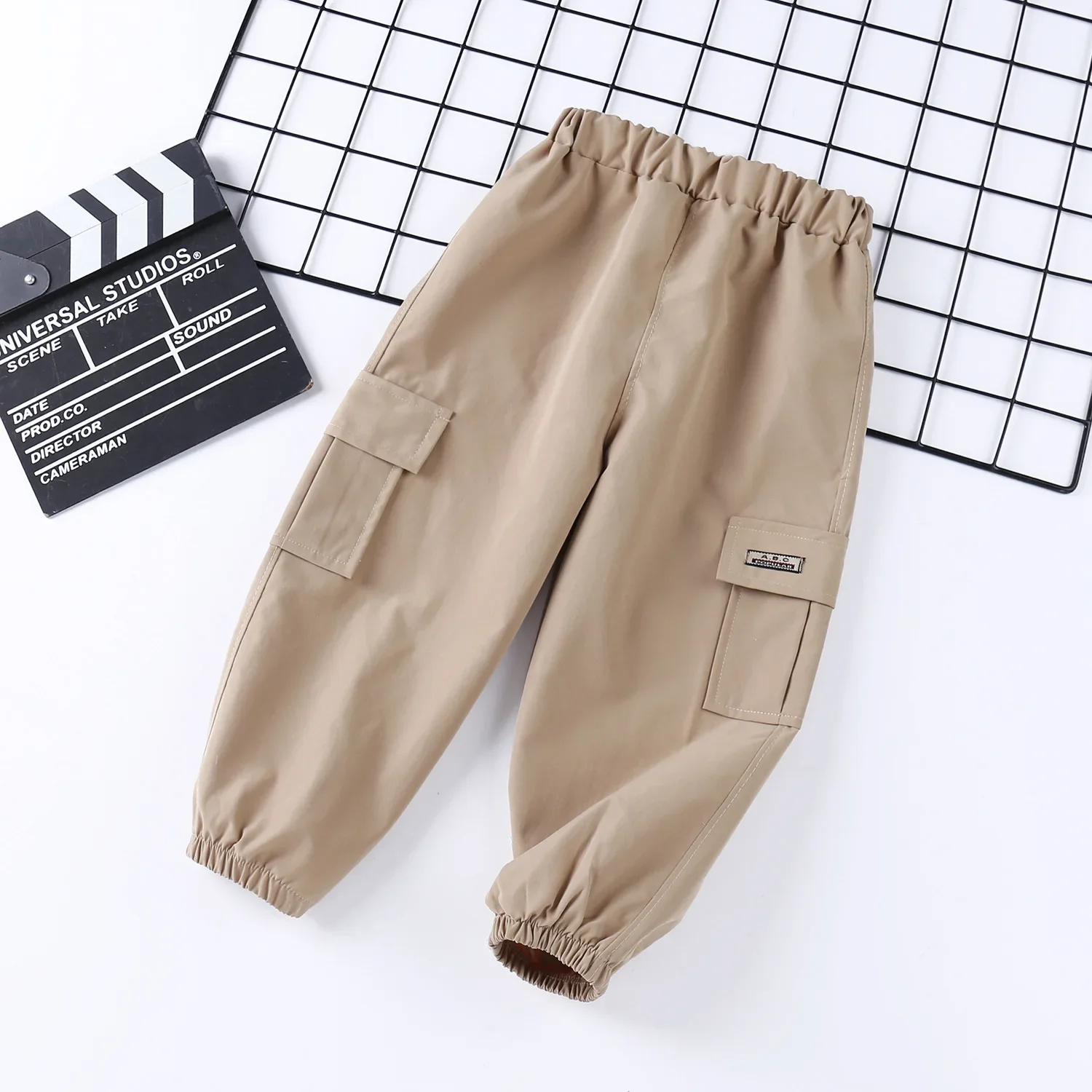 Kids Cargo Pants Solid Color Children Casual Trousers with Multi Pockets Elastic Waist Boys Cargo Pant Streetwear Spring Autumn