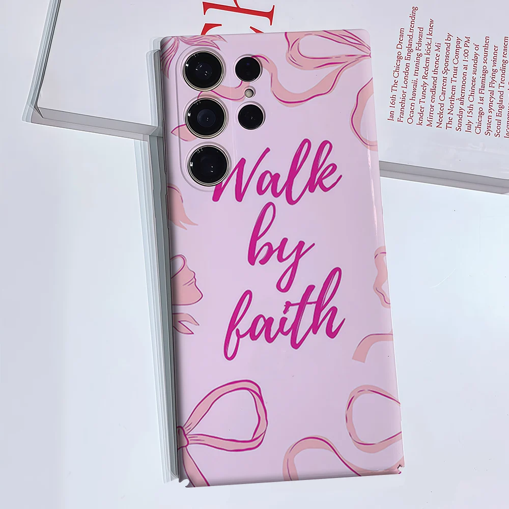Walk By Faith Phone Case for Samsung Galaxy S26 S25 S24 S23 Ultra Plus Luxury Double-layer anti-fall Back Cover