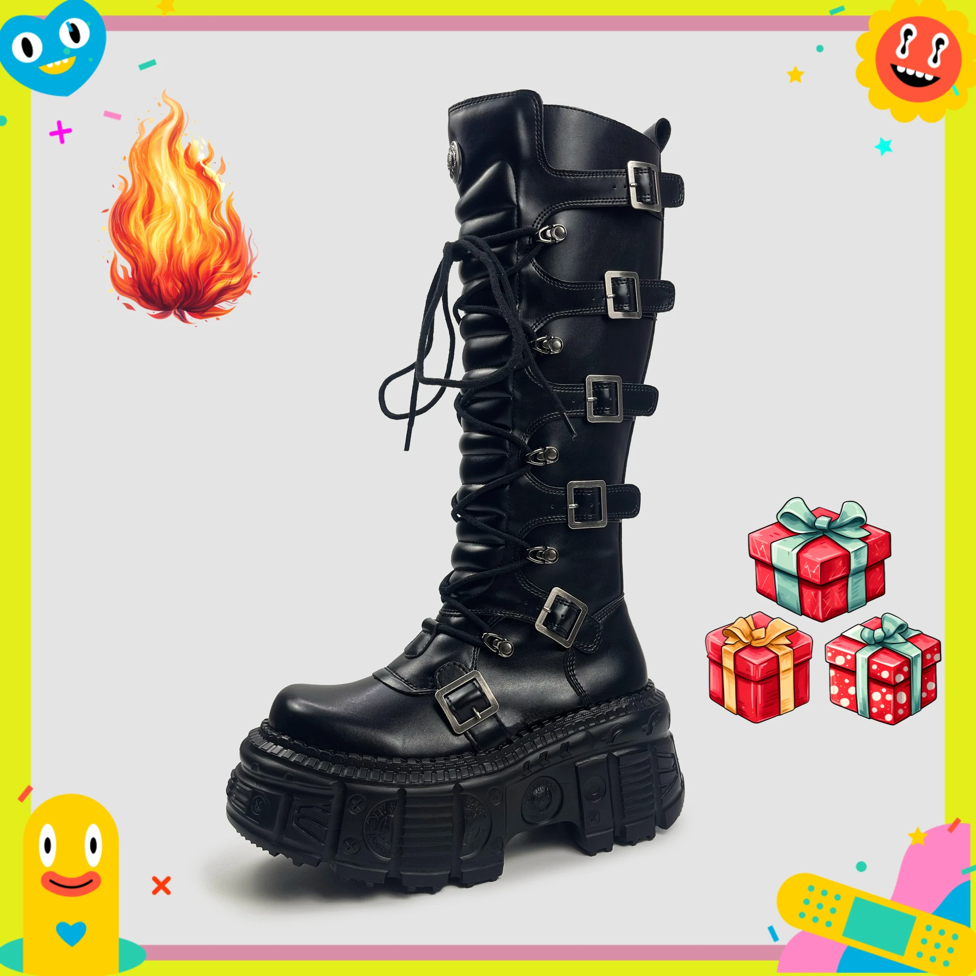 2026 Autumn and Winter New Women Dark Punk Metal Tank Platform High Goth Babes Tide Can't Fit The Knee Boots