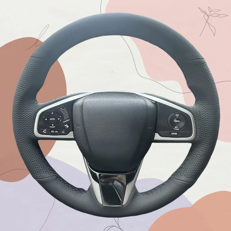 

Custom Hand-stitched Black Genuine Leather Car Steering Wheel Cover For Honda Civic Civic 10 2016-2019 CRV CR-V 2017 2018 2019