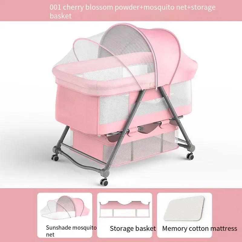 Foldable Baby Crib Multifunctional Portable Adjustable Newborn Sleeping Basket with Mosquito Net Baby Bassinet Adjustable Cradle