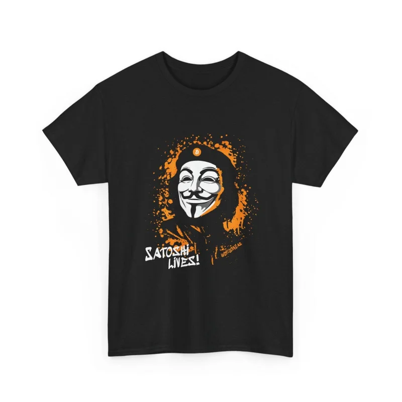 Satoshi Lives Bitcoin Guy Fawkes Mask Gift t shirt for Crypto Traders BTC Fan 100% cotton printed Graphic clothesAll size tops