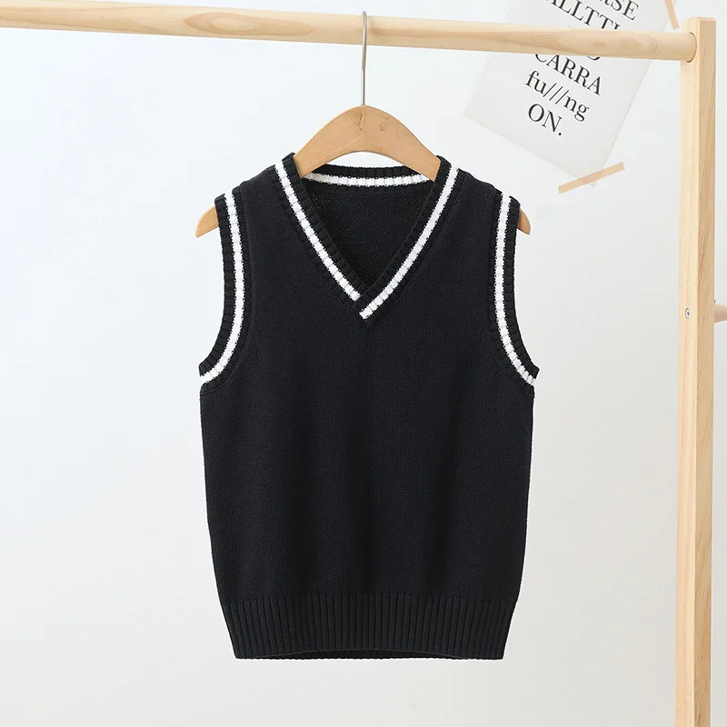 Kids School Uniform Vest Spring Autumn Children's Knitted Stripe Sleeveless Waistcoat For Teen Boys Girls 4-15 Year Pullover