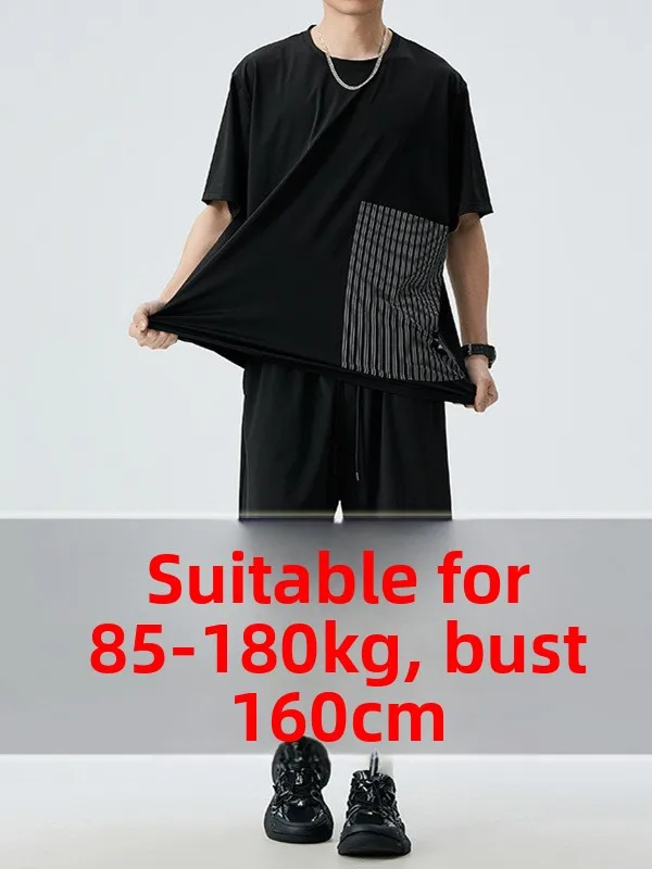 

Комплект из ледяного шелка большого размера, мужская модная повседневная летняя футболка Faion, комплект из двух предметов, удобный дышащий легкий вес