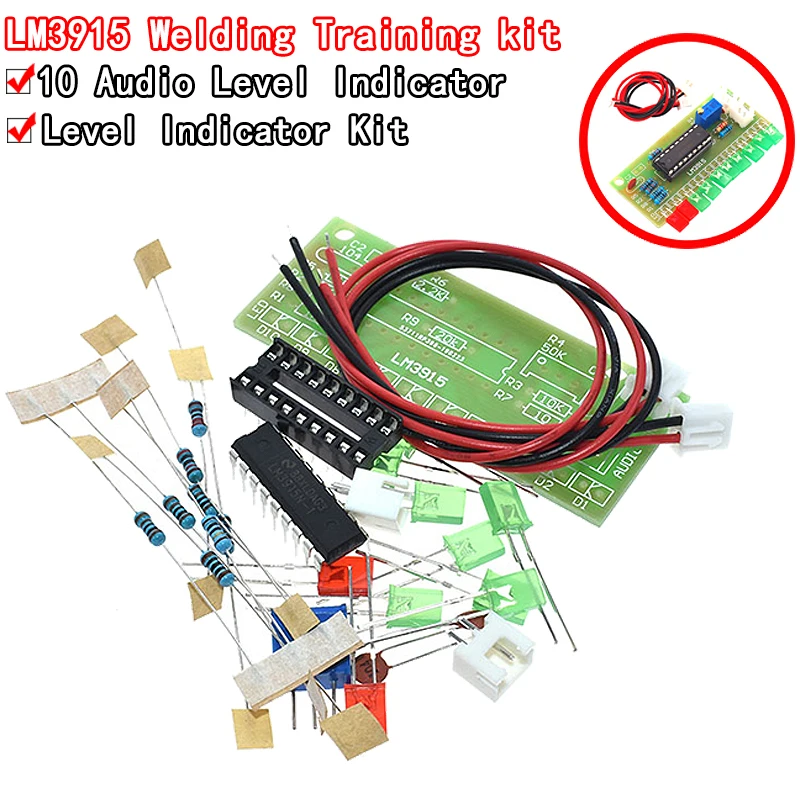 LM3915 DC 9V-12V 10 LED Sound Audio Spectrum Analyzer Level Indicator Kit DIY Electoronics Soldering Practice Set laboratory