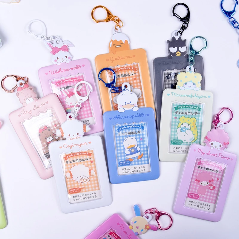 Sanrios Photocard Holder Kuromi Mymelody Hello Kitty Meal Card Protective Cover Students Bus Card Holder Storage Case Keychain