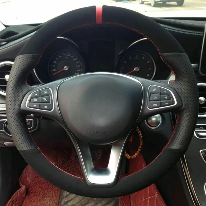 For Mercedes-Benz Vito III ( W447 ) 2015-2020 Auto Parts Hand-stitched Non-slip Black Genuine Leather Car Steering Wheel Cover