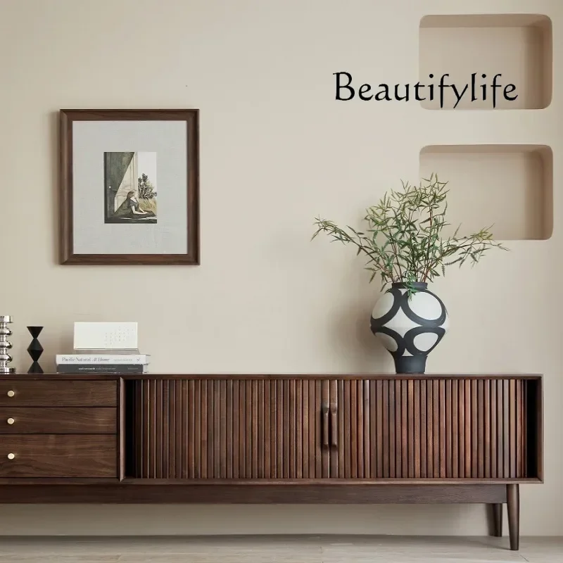 N أمريكا الشمالية الجوز الأسود الخشب الصلب تلفزيون مجلس الوزراء ضوء غرفة المعيشة الفاخرة الشمال الرجعية الجوز الأسود خزانة التلفزيون #4