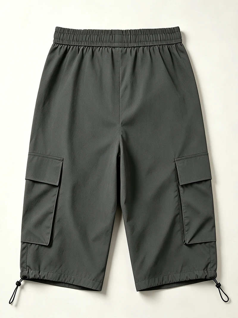 Herren Sommer Cargo Caprihose mit Reißverschlusstaschen, regulärer Passform, elastischem Bund, Kordelzug am Saum, für Freizeit, Outdoor, Wandern, Reisen und Alltag. – Detail 7