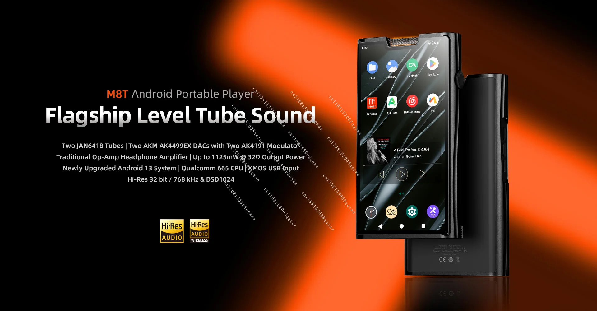 

M8T Flagship Tube Android Portable HIFI Music Player MP3 Bluetooth Walkman Dual AK4191EQ Dual AK4499EX Hi-Res Audio