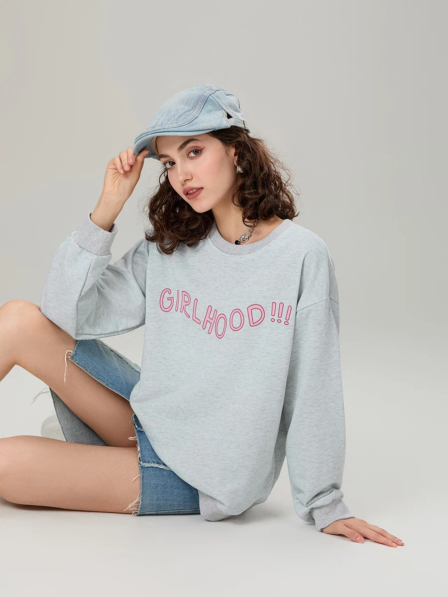 المرأة ربيع الخريف فضفاض البلوز طويلة الأكمام Crewneck رسالة زهرة القوس طباعة البلوز