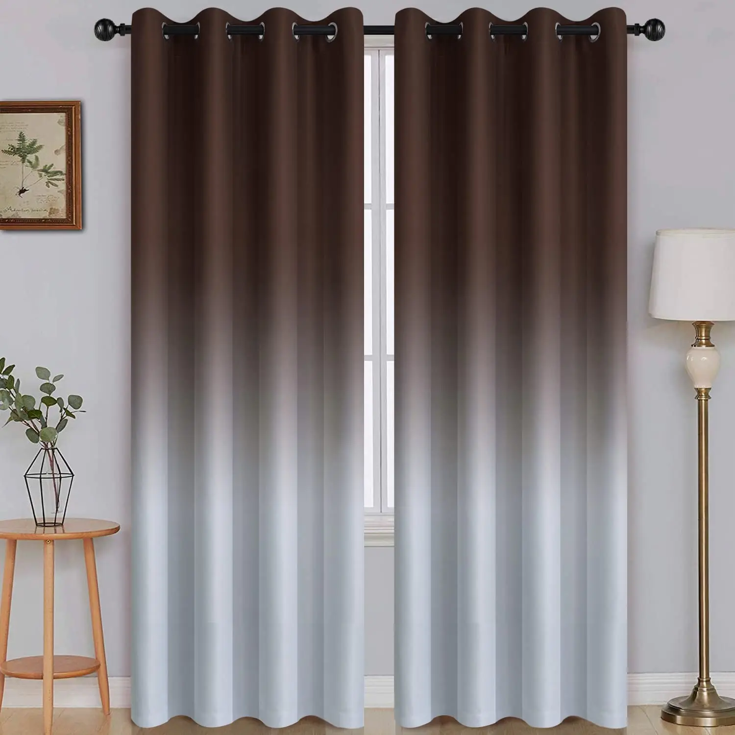 Ombre Room Darkening Curtains for Bedroom, Blocking Thermal Insulated Grommet Window Curtain for Living Room ,2 Panels