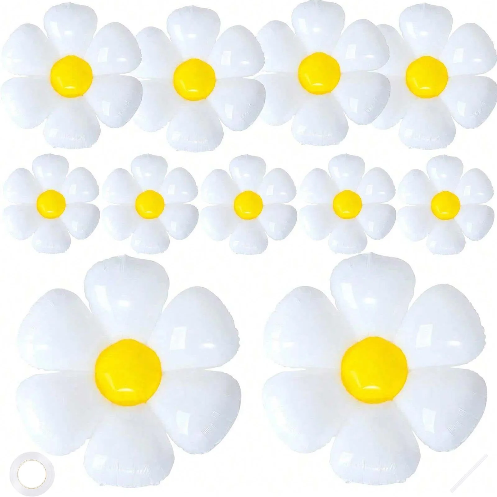 11 Stück weiße Gänseblümchen-Folien-Mylar-Luftballons, Taufe, Hochzeit, Mode, böhmische Gänseblümchen, Geburtstagsfeier, Dekoration, Luftballons