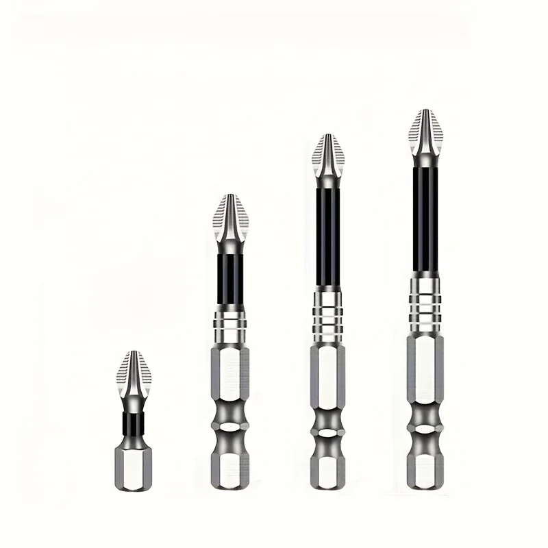4Pcs Non-slip Phillips Screwdriver Bits Set, S2 Alloy Steel Magnetic Cross Head Drill Bits, Anti-slip High Torque Electric Screw