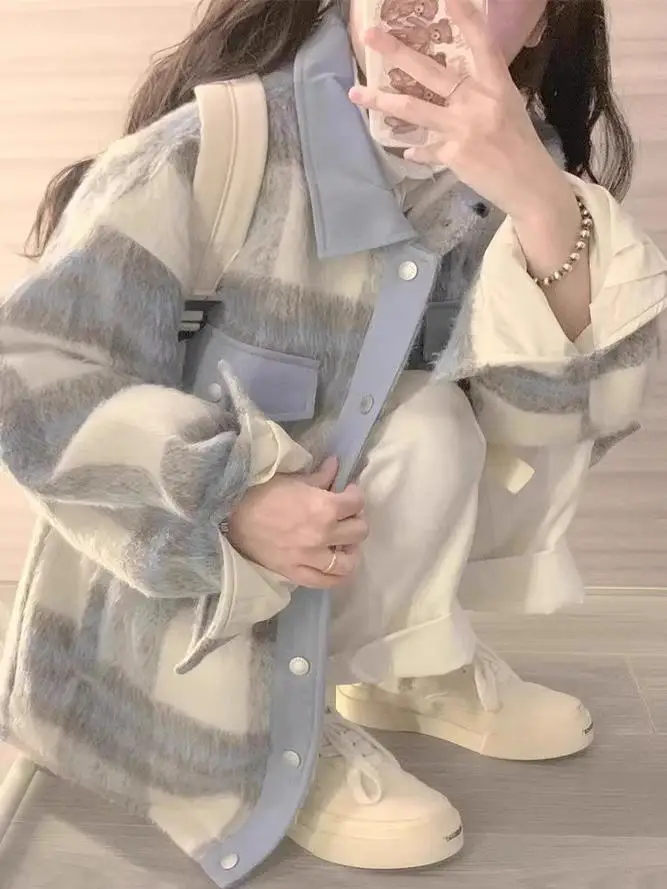 Vertrouwd katoen geruite Jaet dames herfst winter nieuw ontwerp Amerikaanse retro honkbaljas kraag pendelen Sle bovenkleding