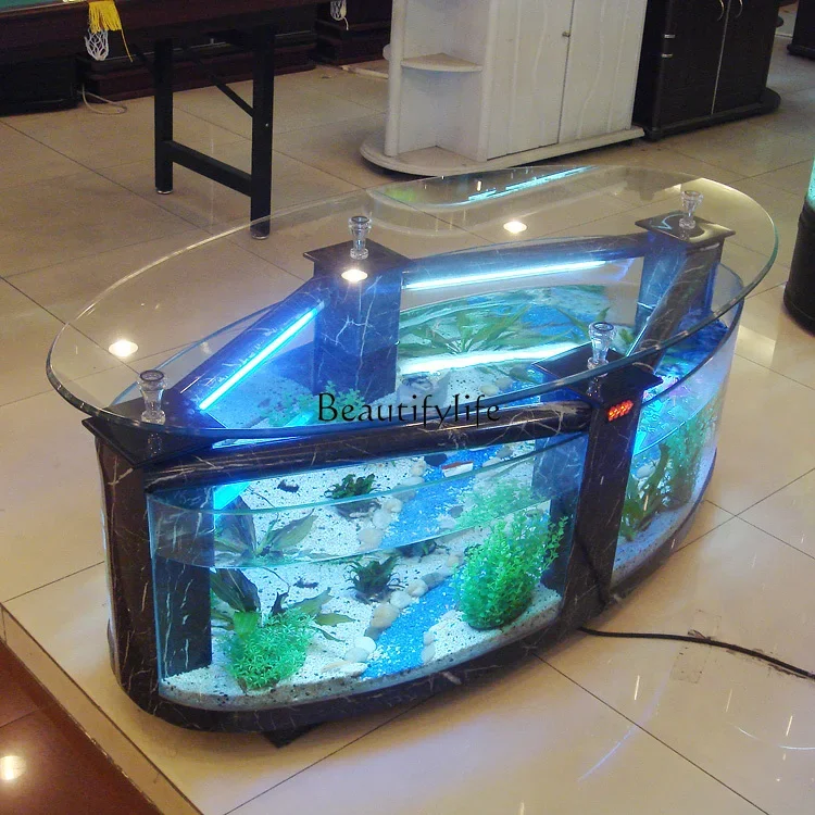 Living Room Home Multifunctional Tea Table Fish Tank Oval Ecological Change Water Glass Aquarium