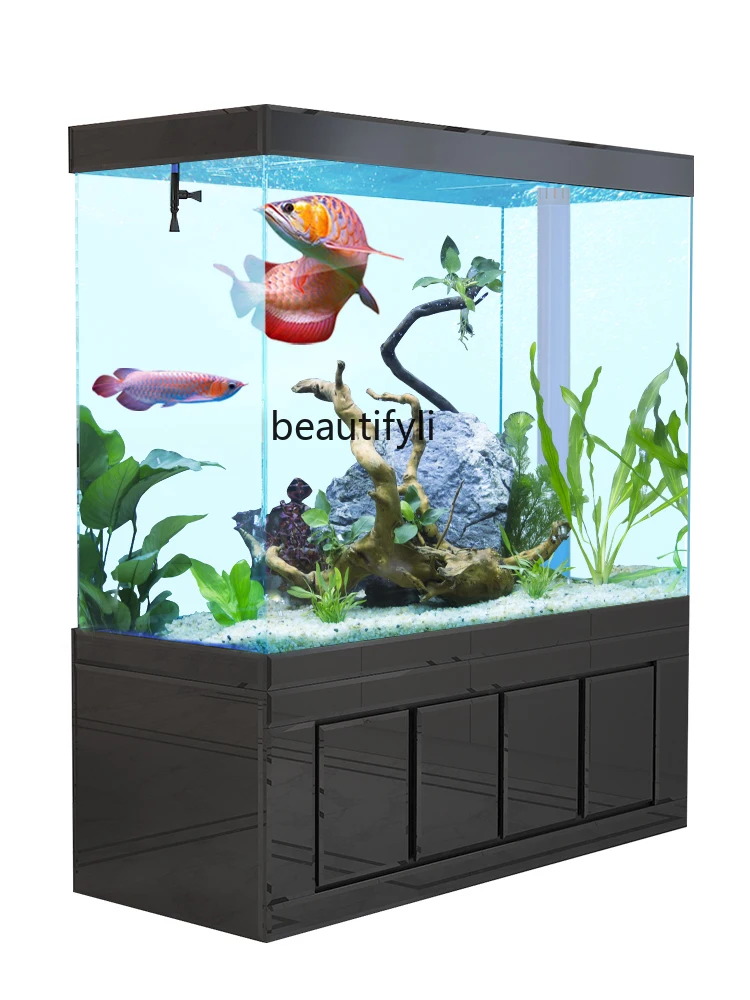 large household custom light luxury bottom filter ultra-white glass aquarium living room floor partition wall fish tank