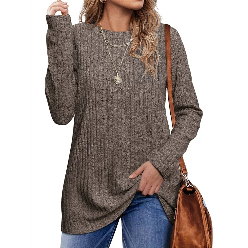 

ASDS-Long Sleeve Shirts For Female Loose Fit Crew Neck Blouse Dressy Casual Fall Winter Pullover Outfits