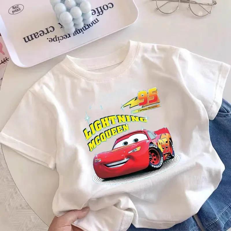 

100% Cotton Short-sleeved T-shirt for Boys and Girls Summer Cars Lightning McQueen Children's Clothing Children's Baby Tops