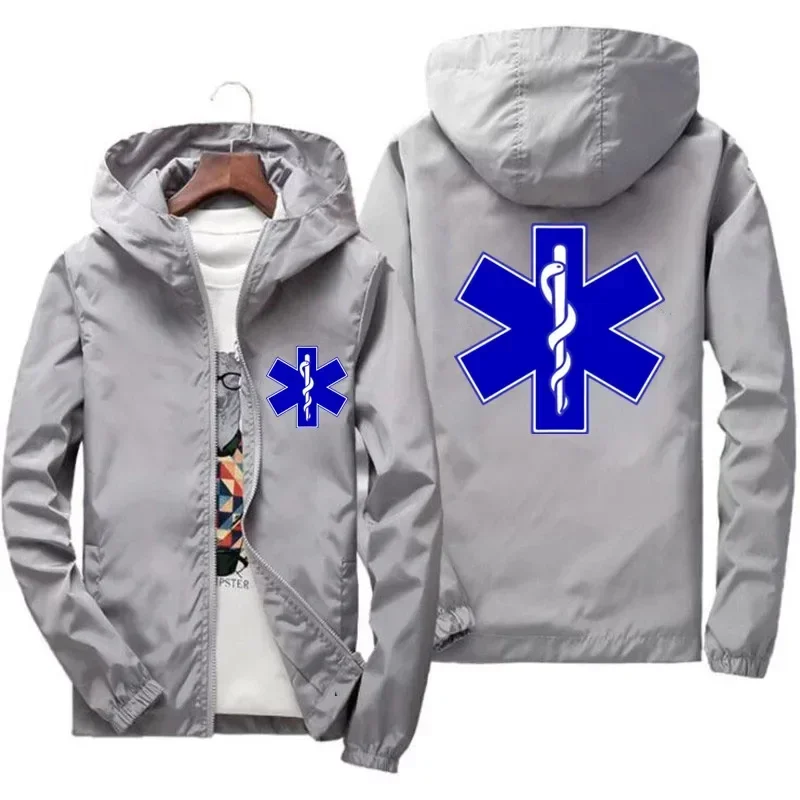 Men's EMT Emergency Ambulance Star Of Life EMS Windbreaker Zipper t shirt Pilot Thick Clothing Casual Coat Bomber Jacket 7XL