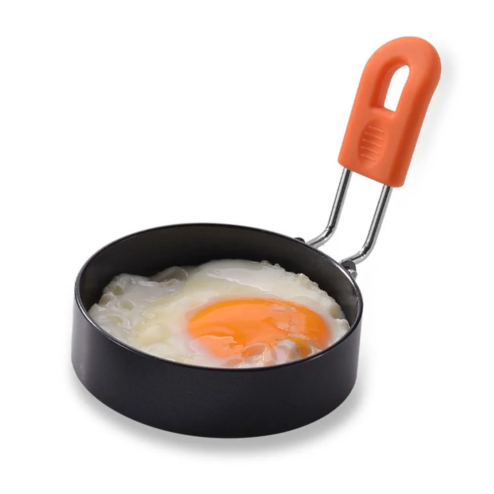 5PCS Durable Stainless Steel Egg Ring Silicone Handle Nonstick Coating Frying Egg Mold Round Shape Round Egg Cooker Ring Cooking