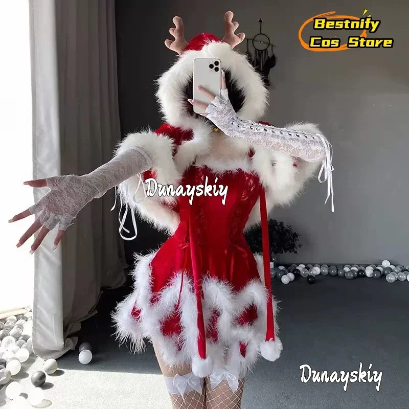 

Cosplay2025 Christmas Costume Sweet Girl Red Christmas Dress Sexy Christmas Dress Cosplay Party Outfit Anchor Uniform Seductive