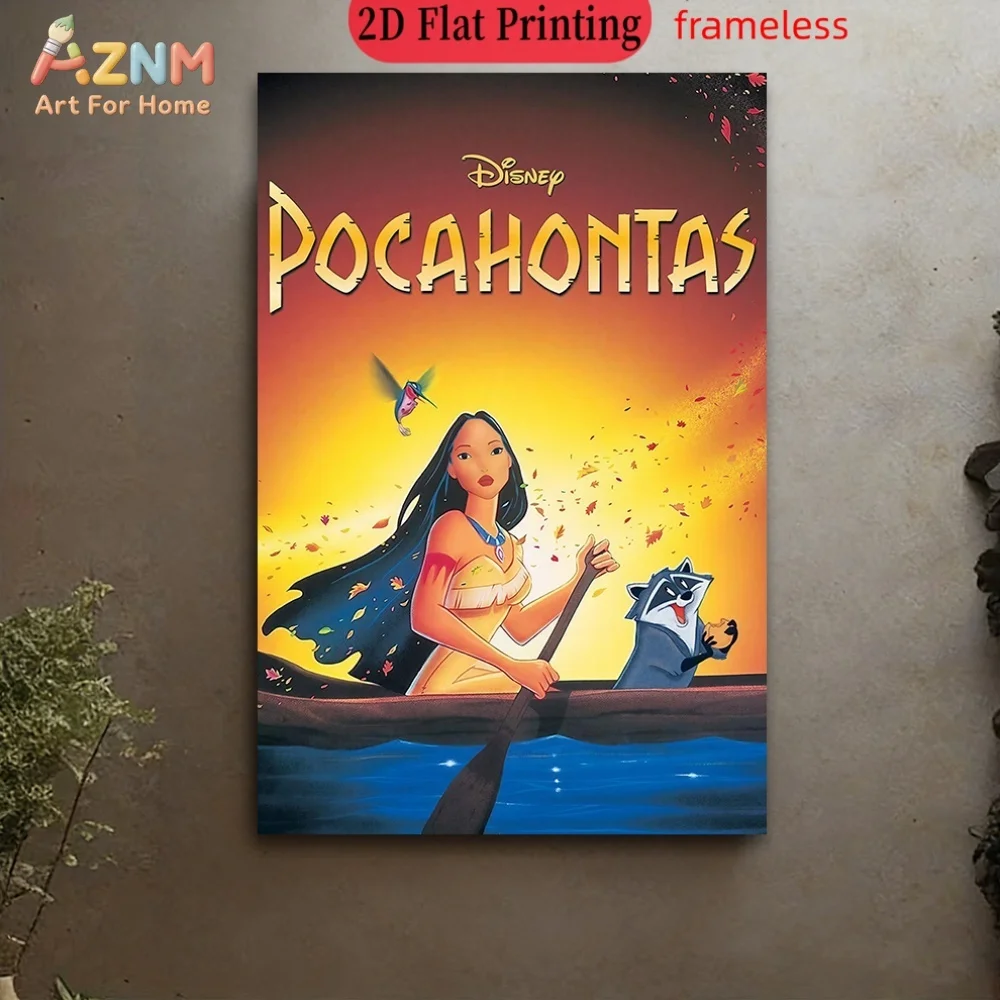 AZNM Pocahontas - Lienzo decorativo sin marco, diseño de Disney, Pocahontas y Meeko en una escena de río con canoa, impresión artística de un solo panel para dormitorio infantil