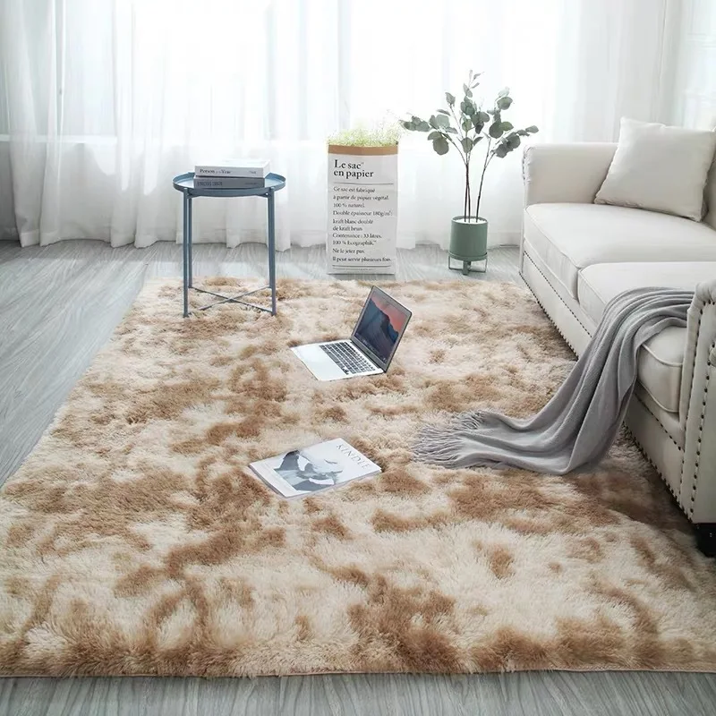 Modern Silk Hair Girl Romantic Nordic ins Bedroom Bed Rug Tie-dye Home Living Room Sofa Room Pure Color Carpet Wholesale