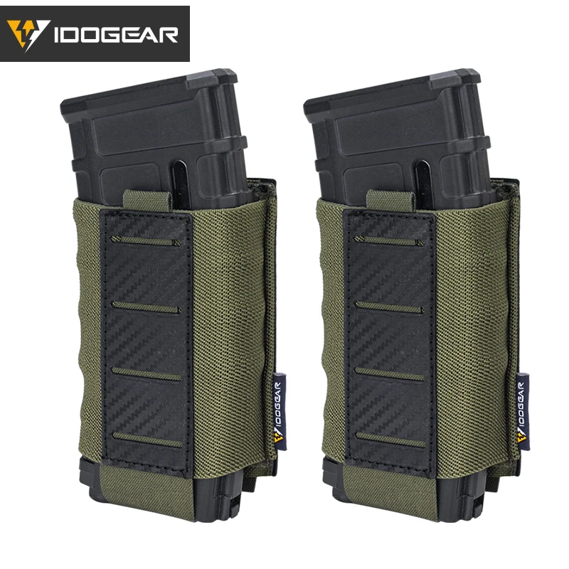 IDOGEAR Tactical Mag Pouch 5.56 Single Mag Carrier with Carbon Fiber MOLLE System 2pcs 3591