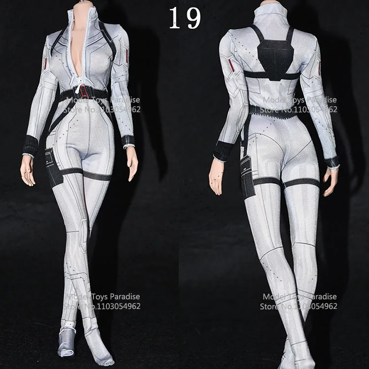 1/6 Woman Soldier Jumpsuits High Neck Long Sleeved Half Zipper Stretch 3D Print Battle Clothes Fit 12inch Action Figure Body