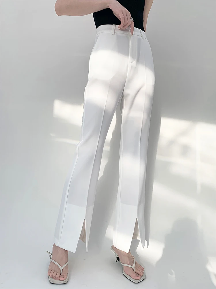 

High Waist White Slit Suit Pants Women's Thin Straight Drapey Casual Wide Leg Pants Commute Sle Asymmetric ket Long Trou...