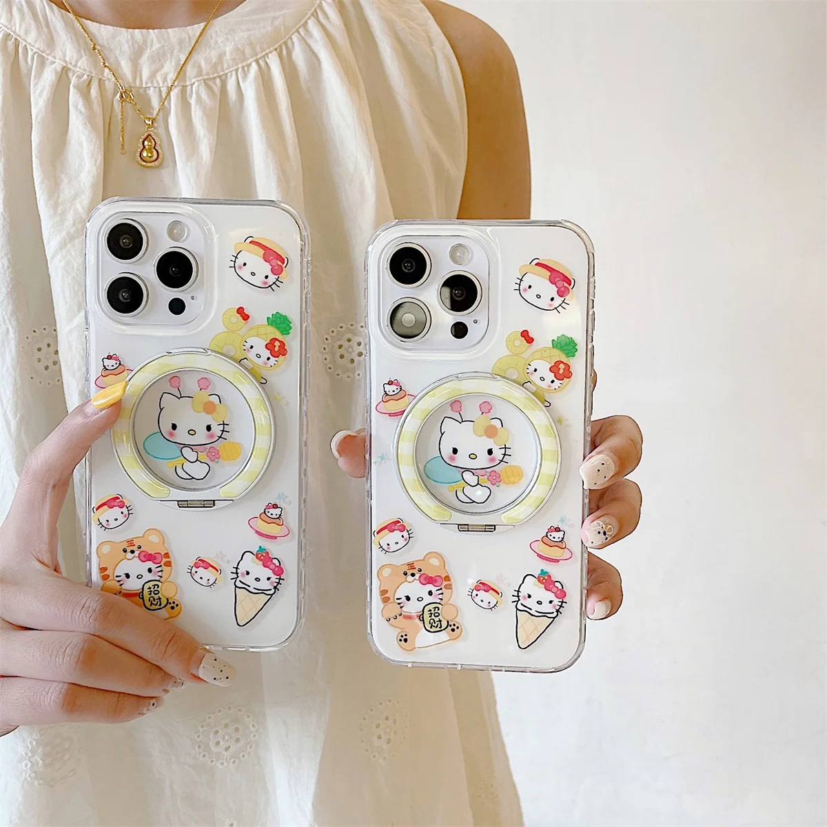 

Fashion Cute Dessert Ice Cream Hellokitty Phone Case For iPhone 16 Pro 15 14 17 Pro Max Cover with Stand Shockproof Cases