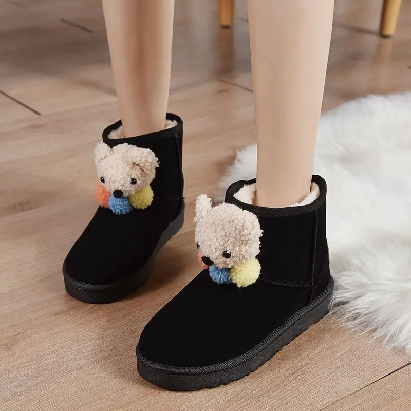 

Замшевые зимние ботинки на платформе с рисунком медведя и круглым носком для женщин, новые осенне-зимние ботильоны в стиле рок, модная женская обувь высокого качества 2025 года